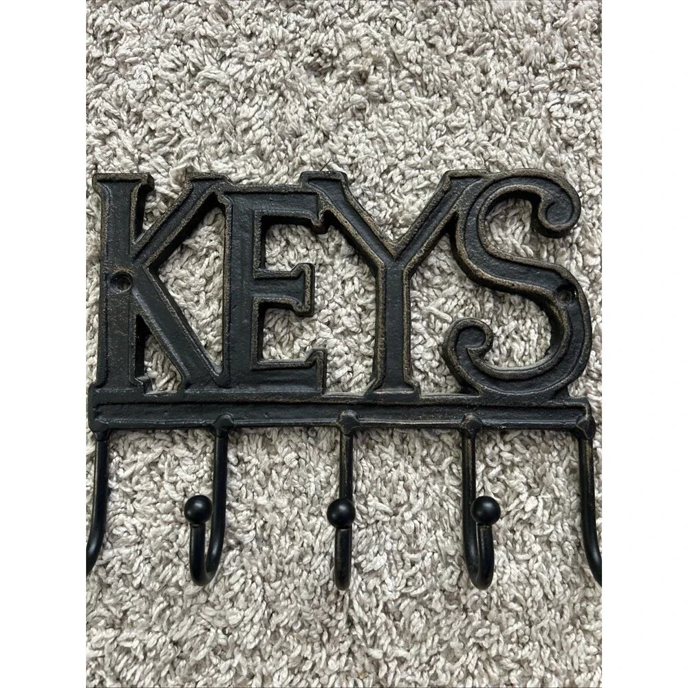 KEYS Entryway Wall Decor Hanger Cast Iron Key Organizer 5 Hooks 7.5